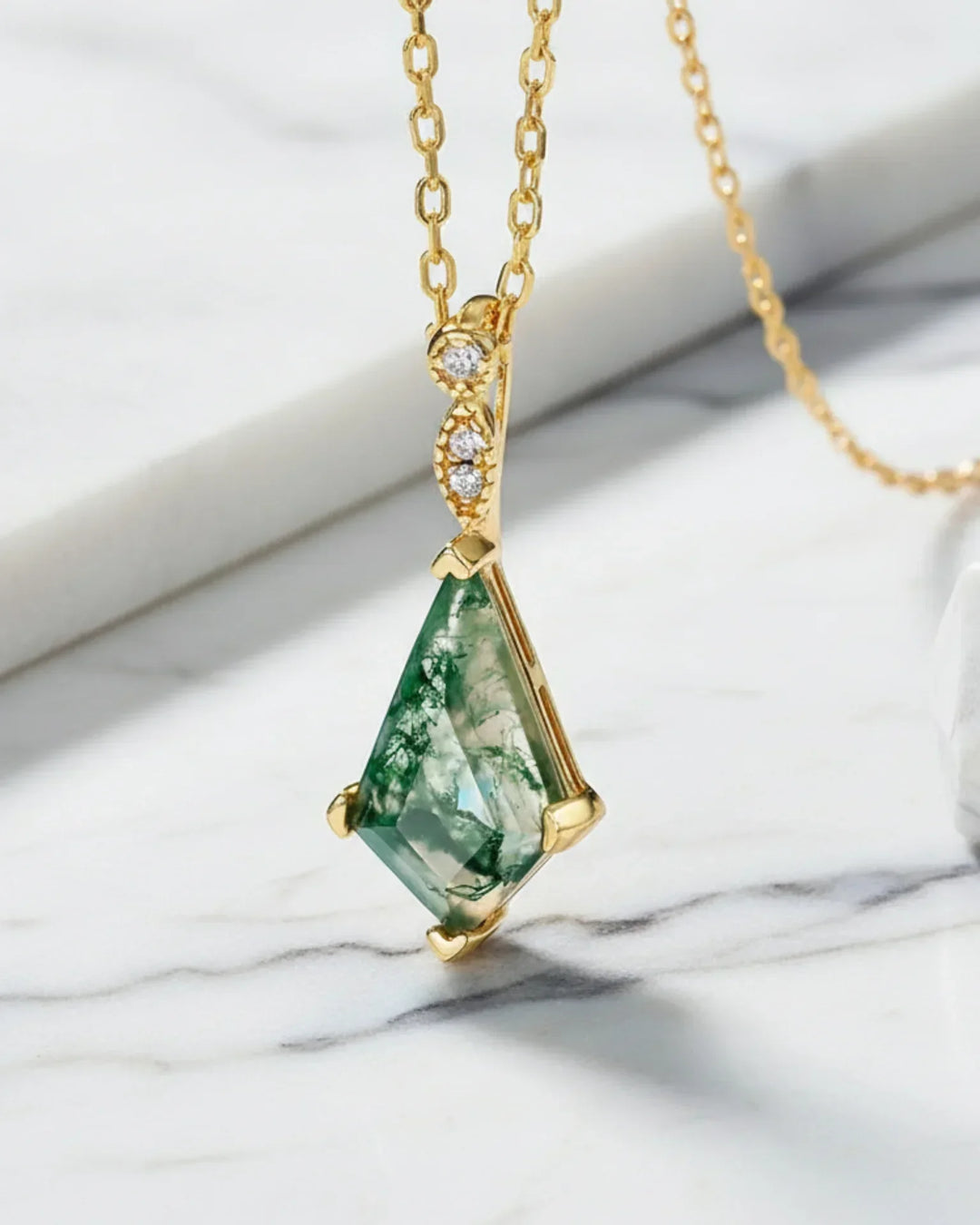 Moss Agate Halsband – Kite-slipad Sten i 10K Guldpläterat 925 Sterling Silver, Gåva till Henne
