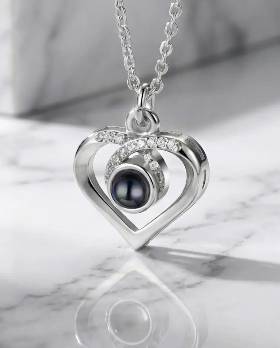 Halsband med Bild Inuti – Oändlighet med Hjärta, Silver eller Roséguld, Present till Årsdagen