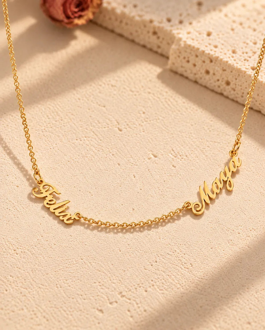 Halsband med Två Namn i 925 Sterling Silver - guldfinish