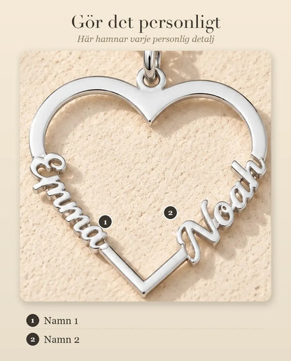 Hjärthalsband med Två Namn i 925 Sterling Silver - personaliseringsguide: var namnet hamnar