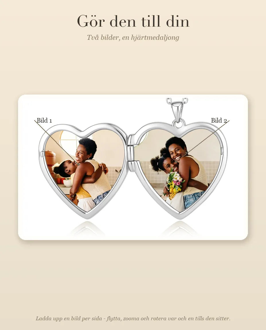 Hjärtmedaljong med 2 bilder - guide till personalisering