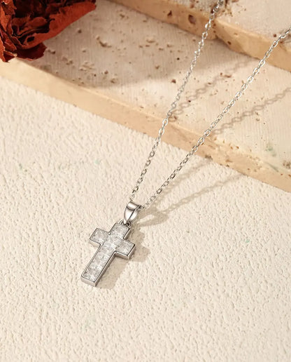 Korshalsband med Pavé - hänge 10 x 17 mm med fast ögla, fin ankarkedja 40+5 cm i sterlingsilver 925, 2,90 g