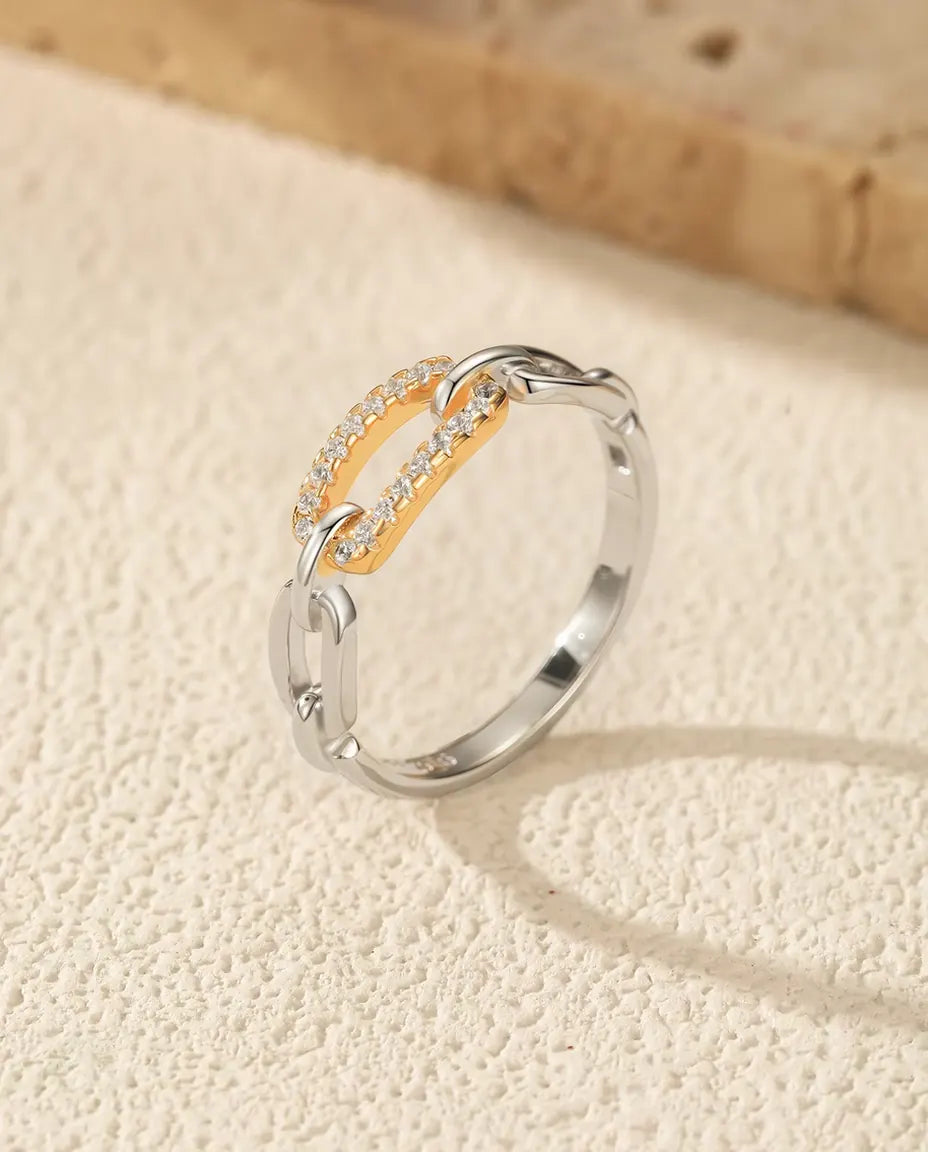 Länkring Tvåfärgad - guldfärgad pavélänk mellan silverlänkar, storlek 5 till 9, 925 sterlingsilver