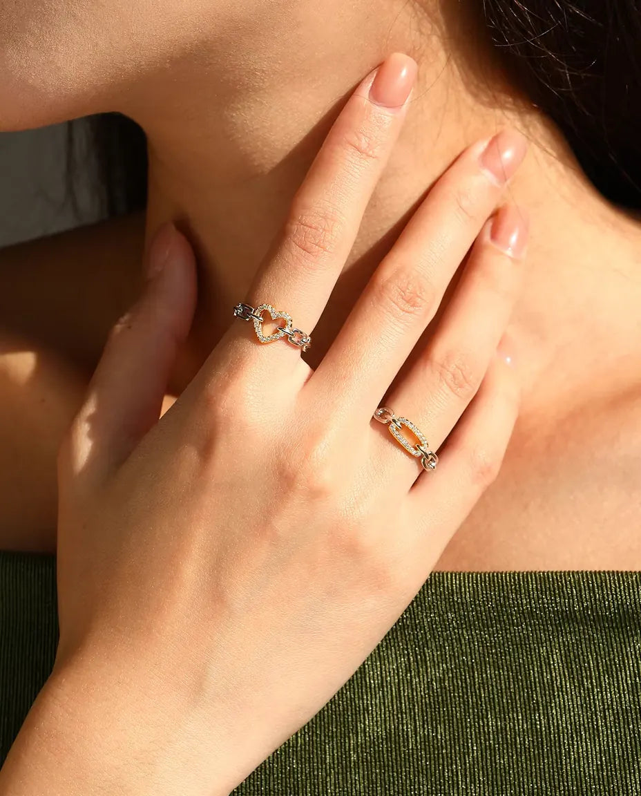 Länkring Tvåfärgad - guldfärgad pavélänk mellan silverlänkar, storlek 5 till 9, 925 sterlingsilver