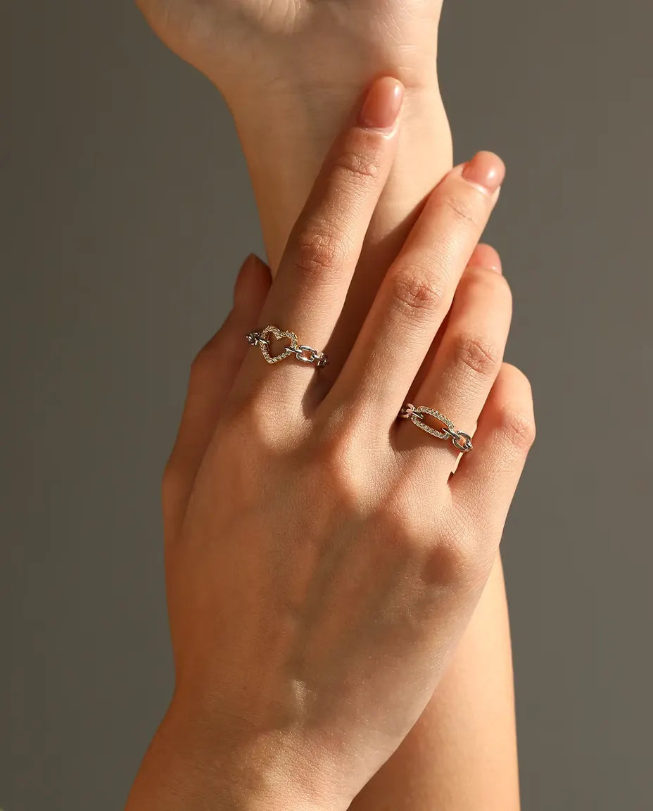 Länkring Tvåfärgad - guldfärgad pavélänk mellan silverlänkar, storlek 5 till 9, 925 sterlingsilver