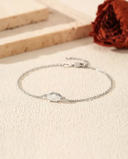Moissanite Armband Marquiseslipad - 0,50 ct färg D, 4 x 8 mm, fin ankarkedja 16+3 cm i sterlingsilver 925