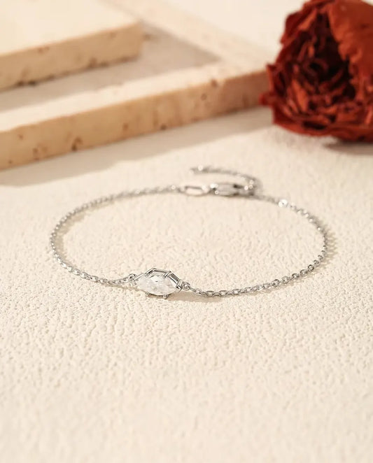Moissanite Armband Marquiseslipad - 0,50 ct färg D, 4 x 8 mm, fin ankarkedja 16+3 cm i sterlingsilver 925