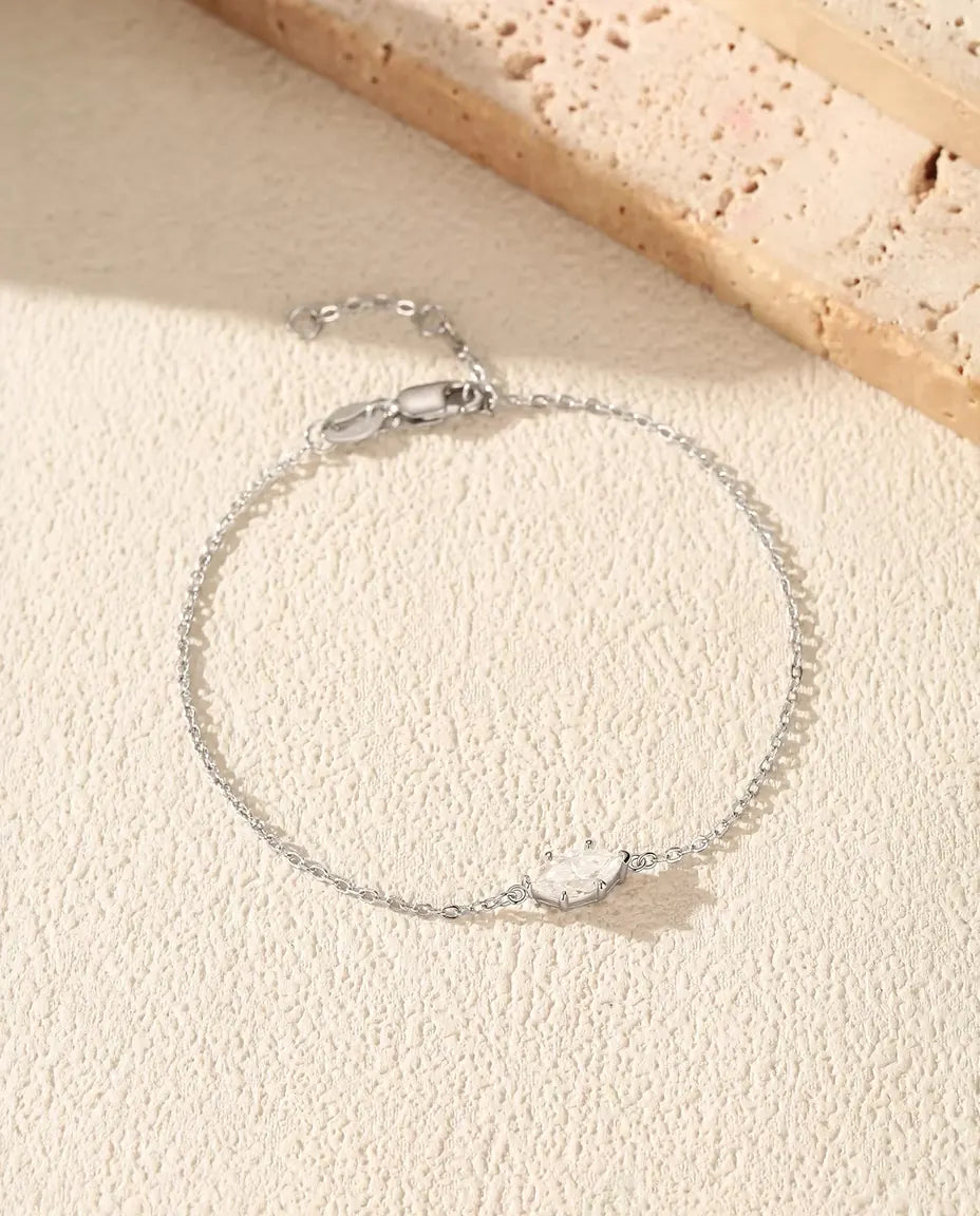 Moissanite Armband Marquiseslipad - 0,50 ct färg D, 4 x 8 mm, fin ankarkedja 16+3 cm i sterlingsilver 925