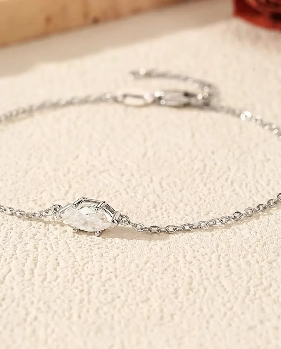 Moissanite Armband Marquiseslipad - 0,50 ct färg D, 4 x 8 mm, fin ankarkedja 16+3 cm i sterlingsilver 925
