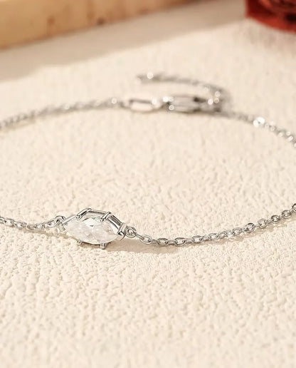 Moissanite Armband Marquiseslipad - 0,50 ct färg D, 4 x 8 mm, fin ankarkedja 16+3 cm i sterlingsilver 925