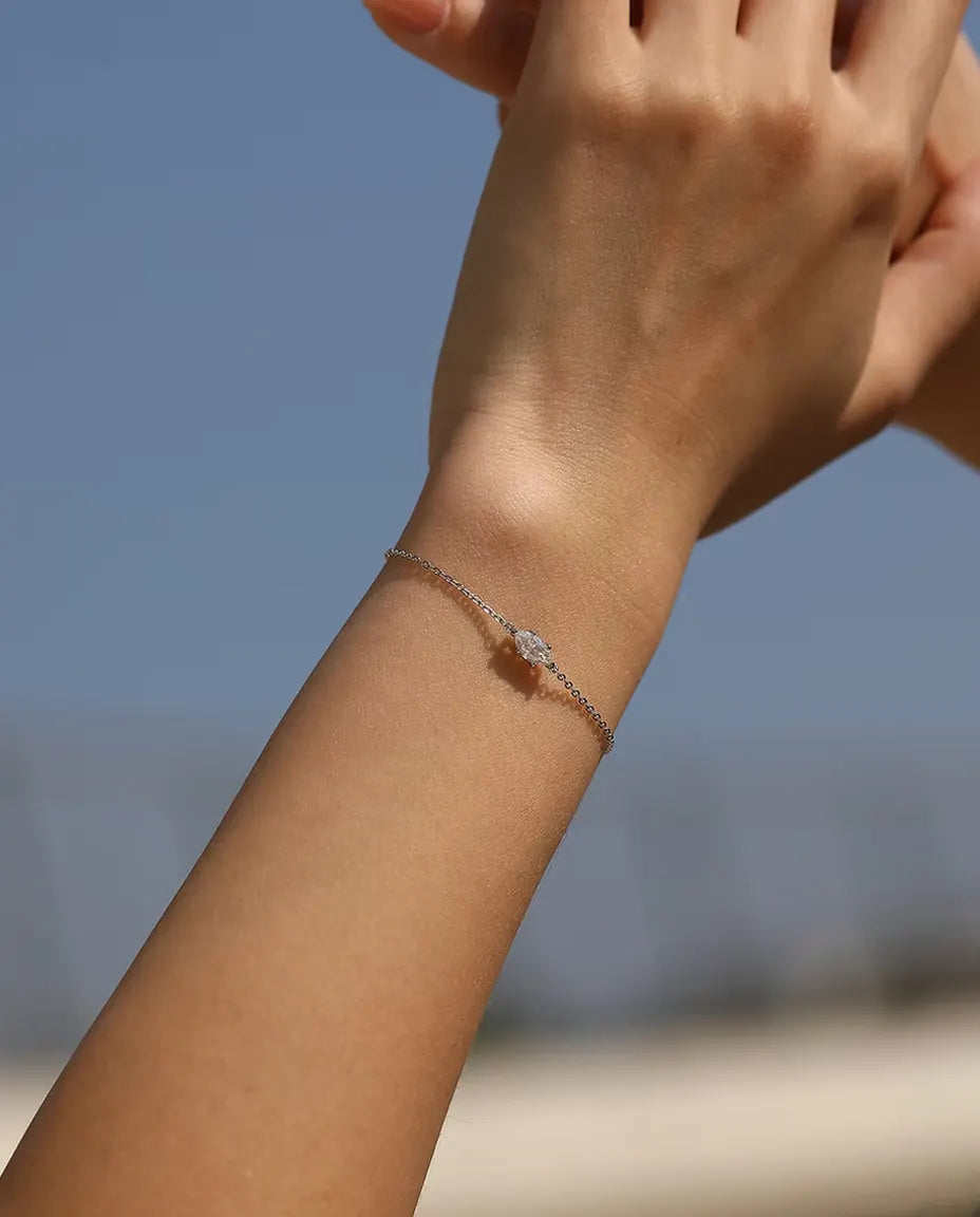 Moissanite Armband Marquiseslipad - 0,50 ct färg D, 4 x 8 mm, fin ankarkedja 16+3 cm i sterlingsilver 925