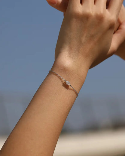 Moissanite Armband Marquiseslipad - 0,50 ct färg D, 4 x 8 mm, fin ankarkedja 16+3 cm i sterlingsilver 925