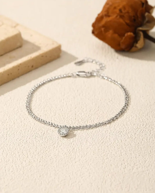 Moissanite Armband med Hänge - sten på 0,50 ct i infattning på dubbel kedja, 925 sterlingsilver, 16+3 cm