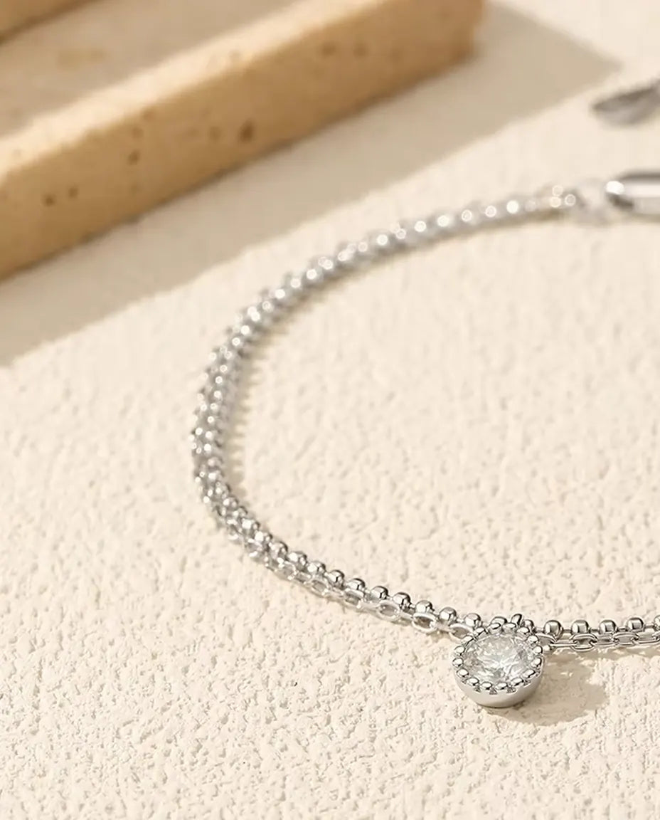 Moissanite Armband med Hänge - sten på 0,50 ct i infattning på dubbel kedja, 925 sterlingsilver, 16+3 cm