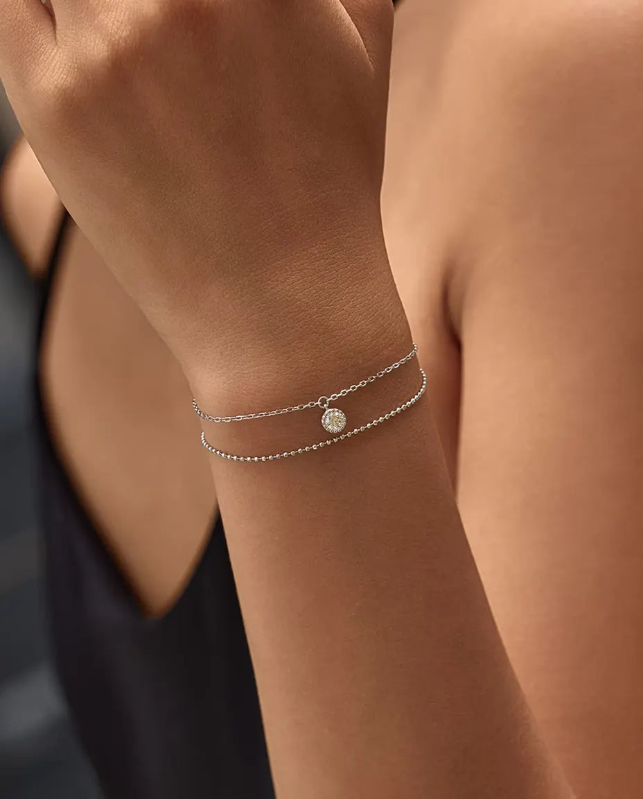 Moissanite Armband med Hänge - sten på 0,50 ct i infattning på dubbel kedja, 925 sterlingsilver, 16+3 cm
