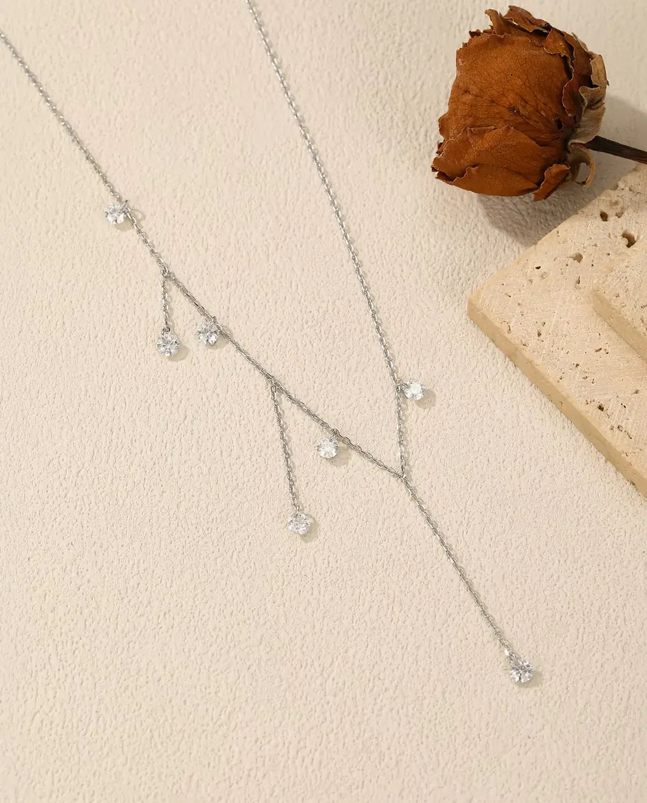 Moissanite Halsband med Sju Hängen - stenar på 0,30 ct och 4 mm på trappad kedja, 925 silver, 40+5 cm