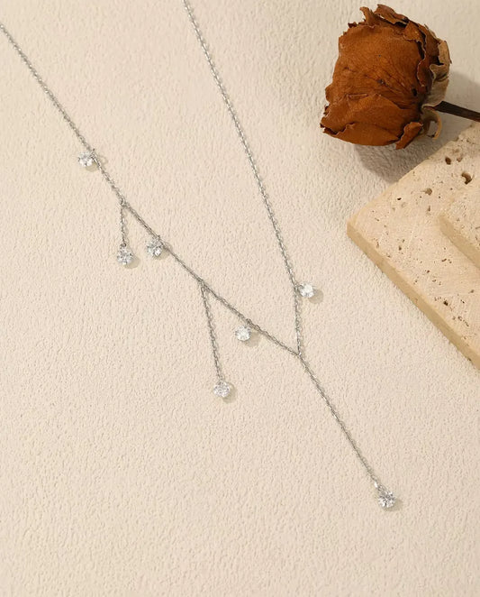 Moissanite Halsband med Sju Hängen - stenar på 0,30 ct och 4 mm på trappad kedja, 925 silver, 40+5 cm
