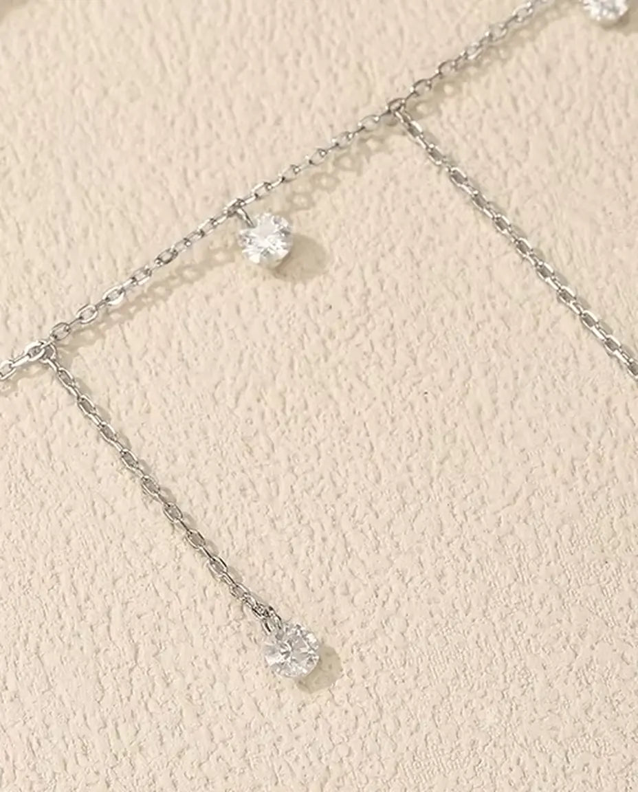 Moissanite Halsband med Sju Hängen - stenar på 0,30 ct och 4 mm på trappad kedja, 925 silver, 40+5 cm