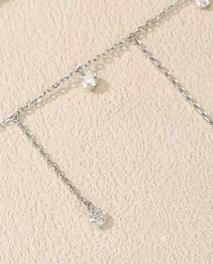Moissanite Halsband med Sju Hängen - stenar på 0,30 ct och 4 mm på trappad kedja, 925 silver, 40+5 cm