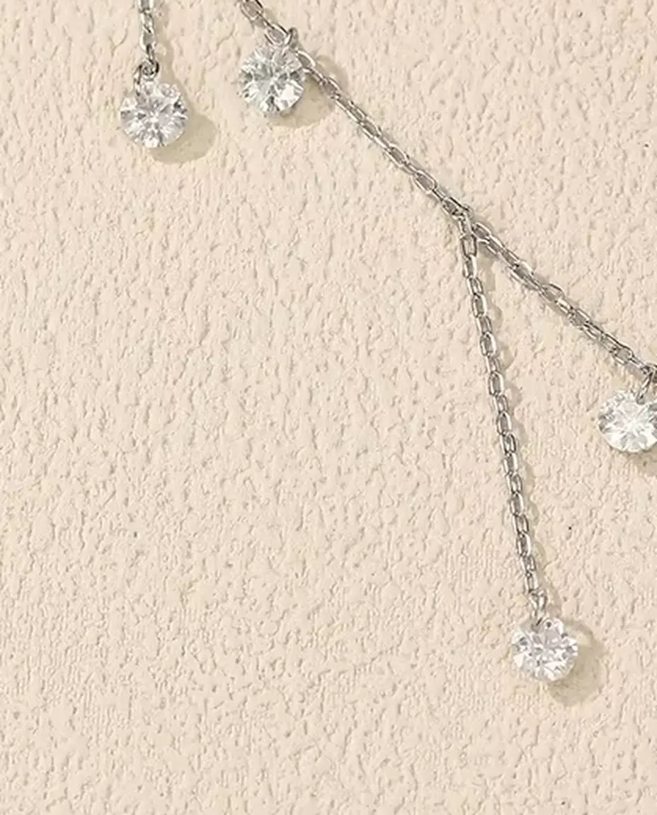 Moissanite Halsband med Sju Hängen - stenar på 0,30 ct och 4 mm på trappad kedja, 925 silver, 40+5 cm