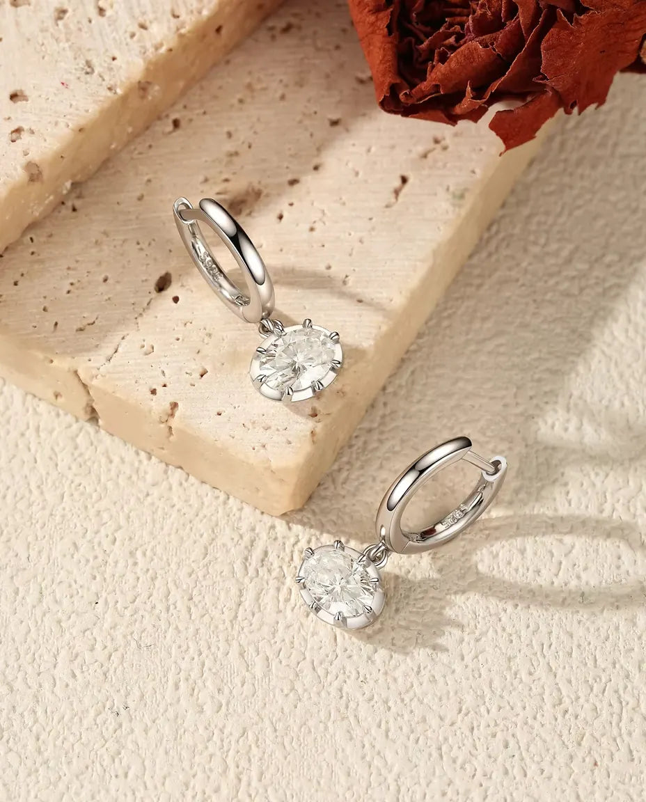 Moissanite Klickörhängen med Hänge Ovala - stenar på 1,00 ct 5 x 7 mm, 21 mm långa, 925 sterlingsilver