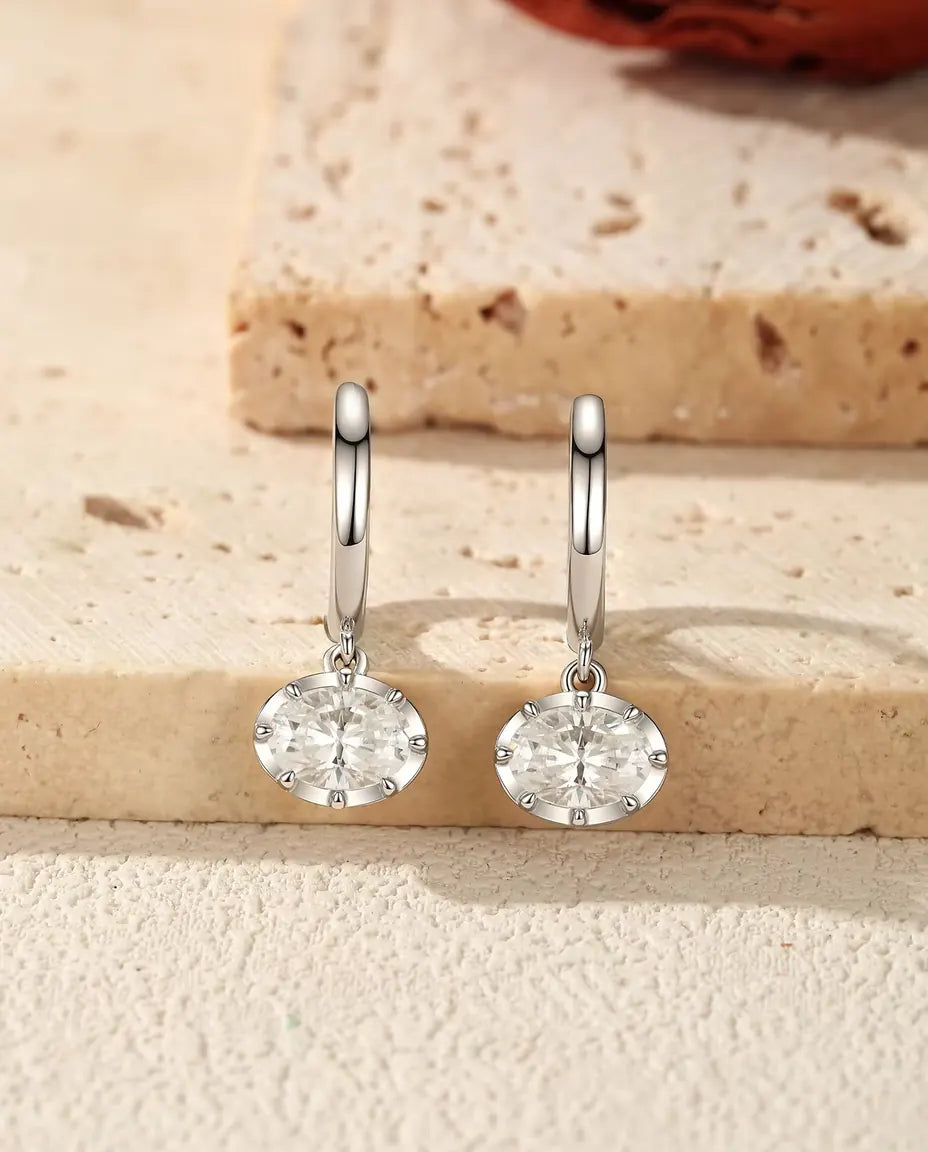 Moissanite Klickörhängen med Hänge Ovala - stenar på 1,00 ct 5 x 7 mm, 21 mm långa, 925 sterlingsilver