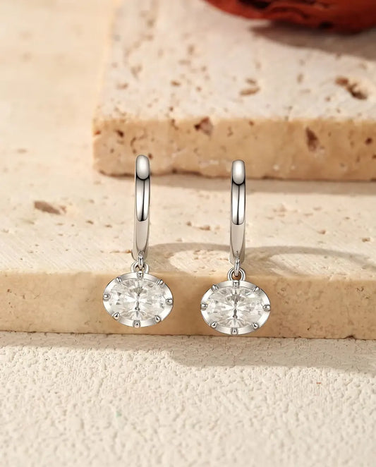 Moissanite Klickörhängen med Hänge Ovala - stenar på 1,00 ct 5 x 7 mm, 21 mm långa, 925 sterlingsilver