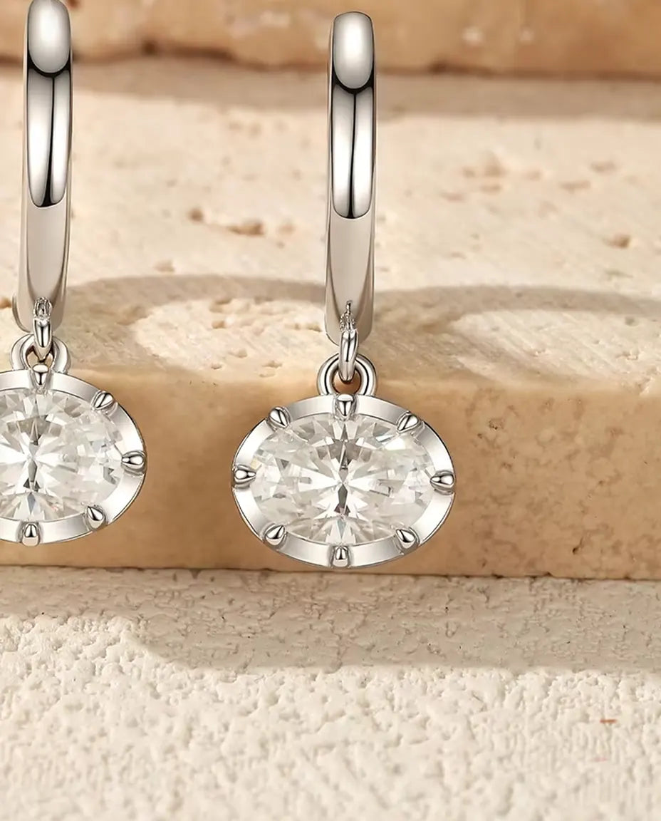 Moissanite Klickörhängen med Hänge Ovala - stenar på 1,00 ct 5 x 7 mm, 21 mm långa, 925 sterlingsilver