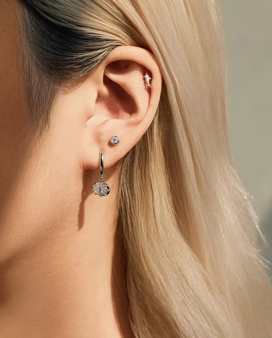 Moissanite Klickörhängen med Hänge Ovala - stenar på 1,00 ct 5 x 7 mm, 21 mm långa, 925 sterlingsilver