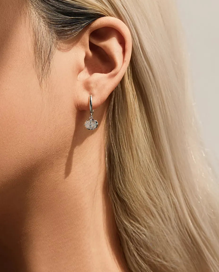 Moissanite Klickörhängen med Hänge Ovala - stenar på 1,00 ct 5 x 7 mm, 21 mm långa, 925 sterlingsilver