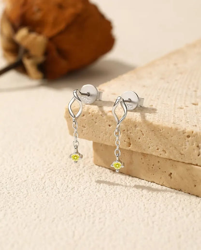 Gula Moissanite Örhängen - stenar på 2 mm på fin kedja under ett vridet marquisestift, 925 sterlingsilver