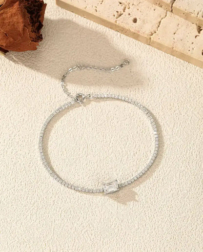 Moissanite Tennisarmband i smaragdslipning - 1,00 ct färg D, 5 x 7 mm, 925 sterlingsilver, 16 + 5 cm