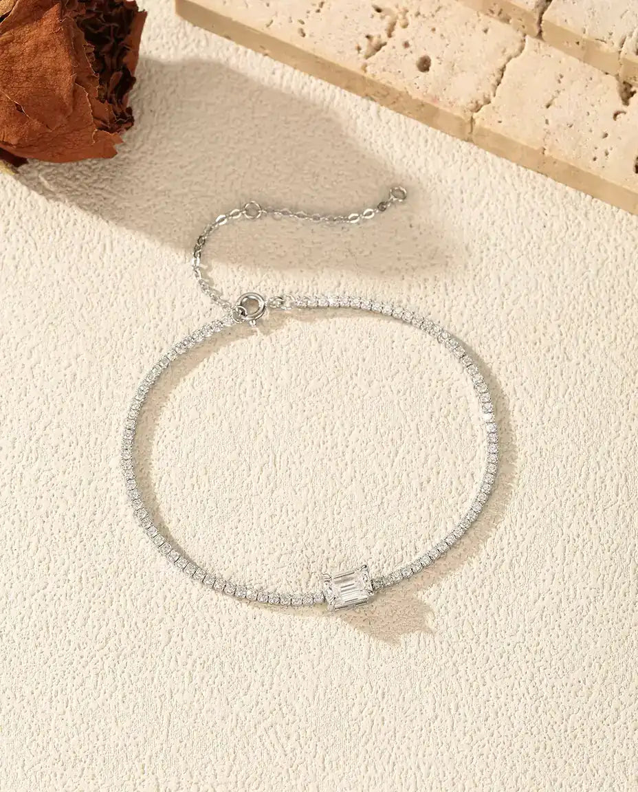 Moissanite Tennisarmband i smaragdslipning - 1,00 ct färg D, 5 x 7 mm, 925 sterlingsilver, 16 + 5 cm