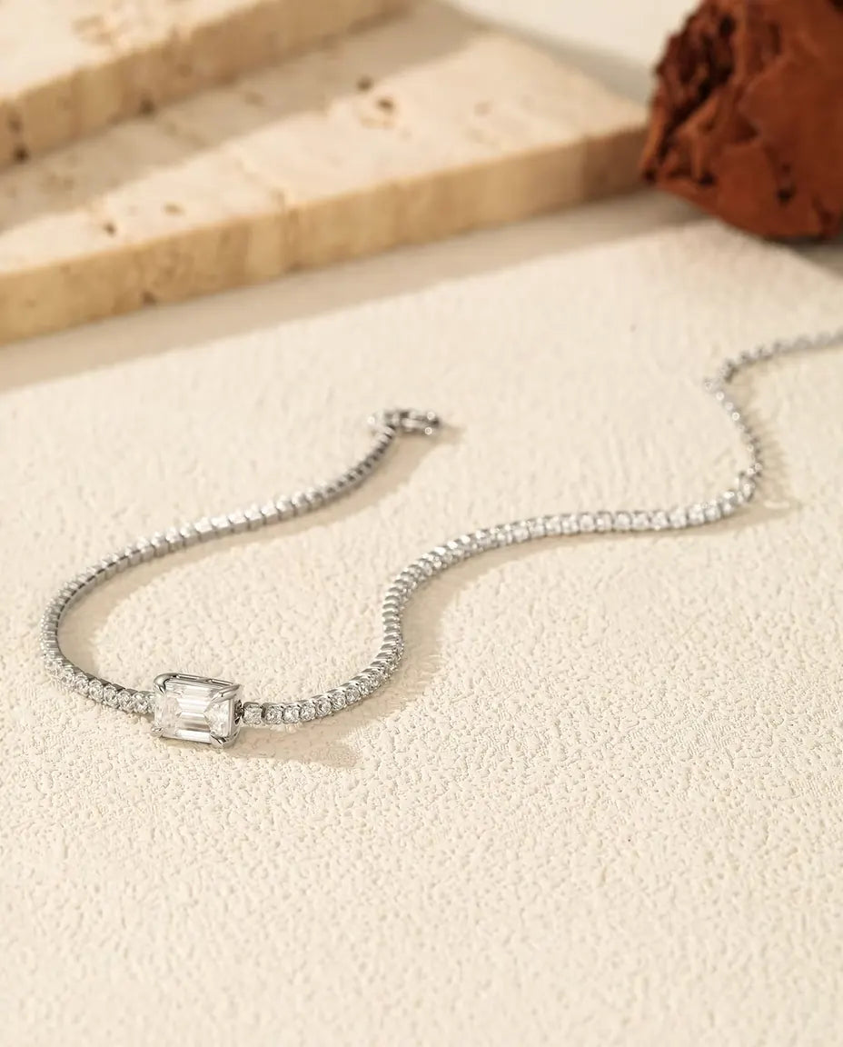 Moissanite Tennisarmband i smaragdslipning - 1,00 ct färg D, 5 x 7 mm, 925 sterlingsilver, 16 + 5 cm