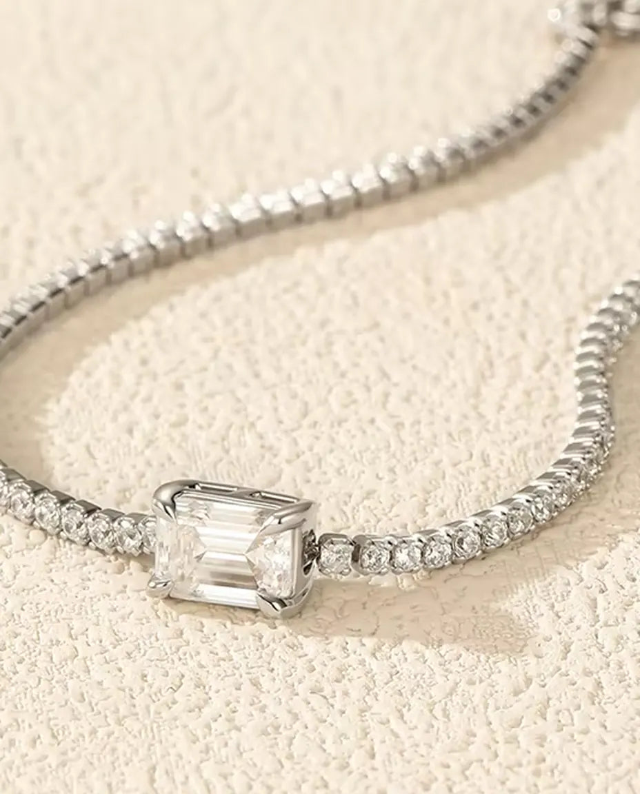 Moissanite Tennisarmband i smaragdslipning - 1,00 ct färg D, 5 x 7 mm, 925 sterlingsilver, 16 + 5 cm