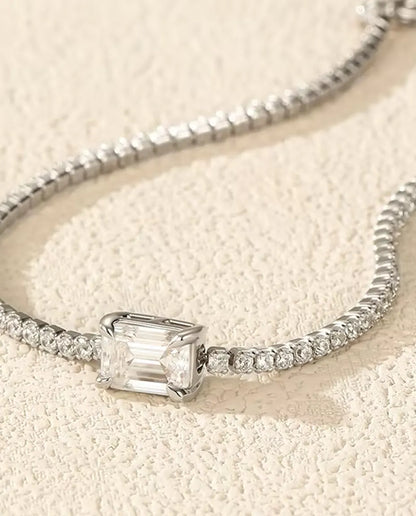 Moissanite Tennisarmband i smaragdslipning - 1,00 ct färg D, 5 x 7 mm, 925 sterlingsilver, 16 + 5 cm