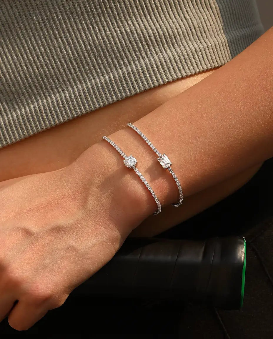 Moissanite Tennisarmband i smaragdslipning - 1,00 ct färg D, 5 x 7 mm, 925 sterlingsilver, 16 + 5 cm