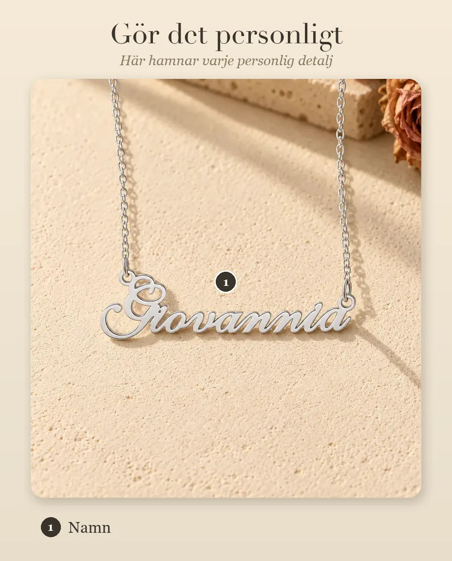 Namnhalsband i 925 Sterling Silver - personaliseringsguide: var namnet hamnar