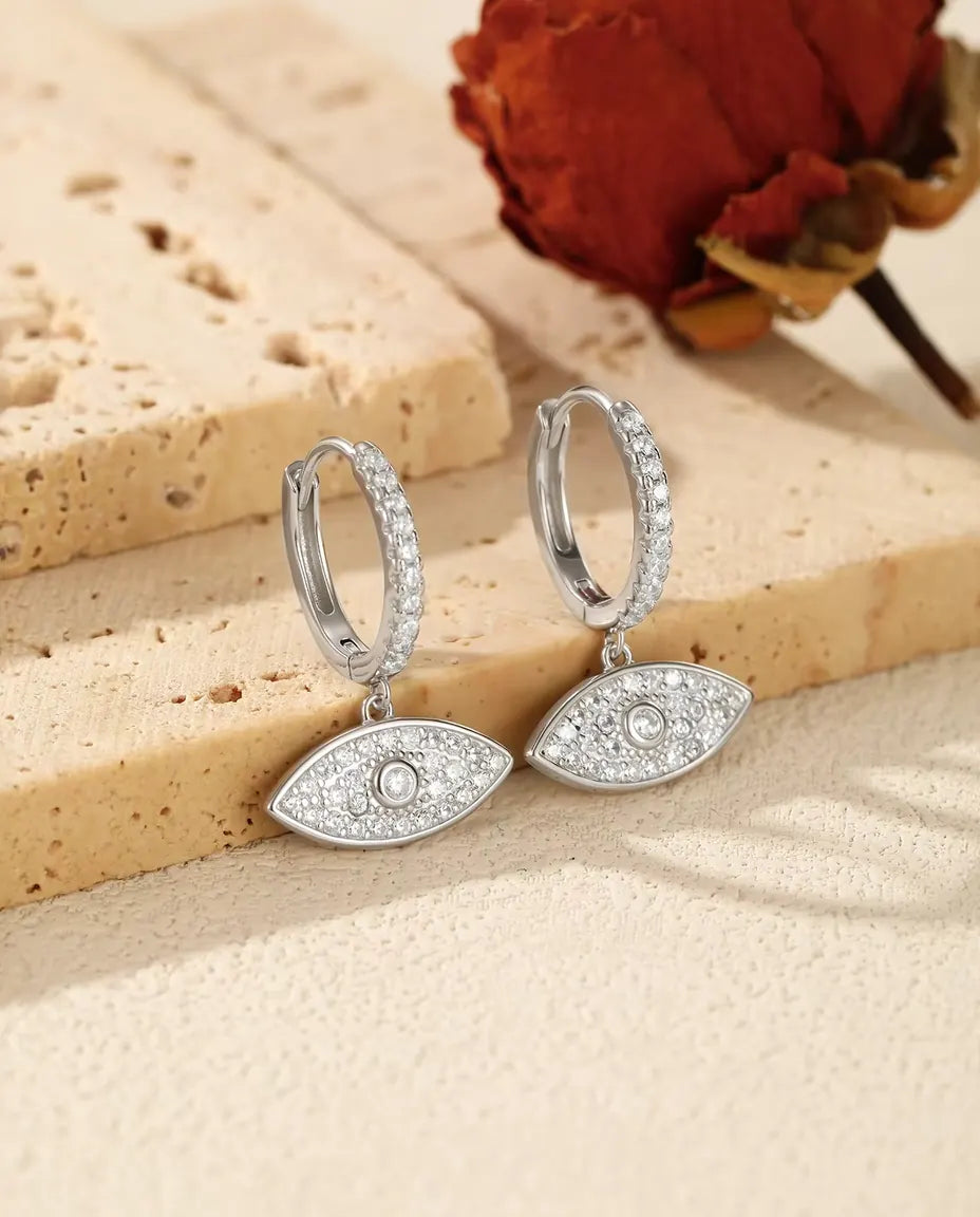 Örhängen med Onda Ögat i 925 Sterlingsilver - paret på ljus sten