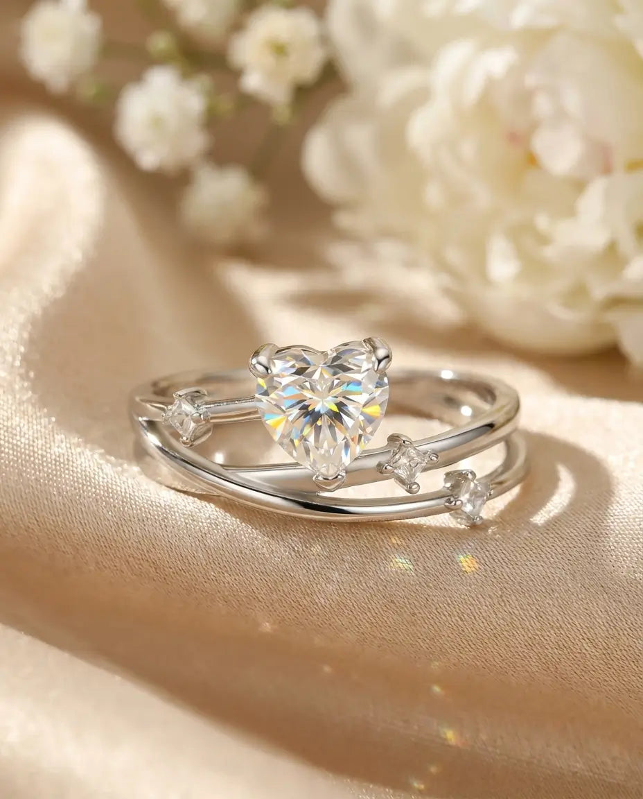Moissanite Ring Hjärtslipad 0,8 ct – Korsad Skena i 925 Sterling Silver, Romantisk Gåva