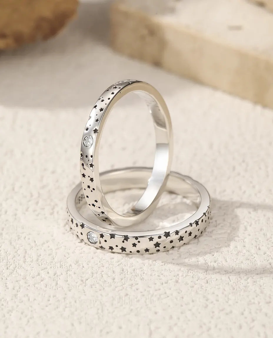 Moissanite Ringar för Par – Matchande Set med Stjärnor i Färg D, 925 Sterling Silver