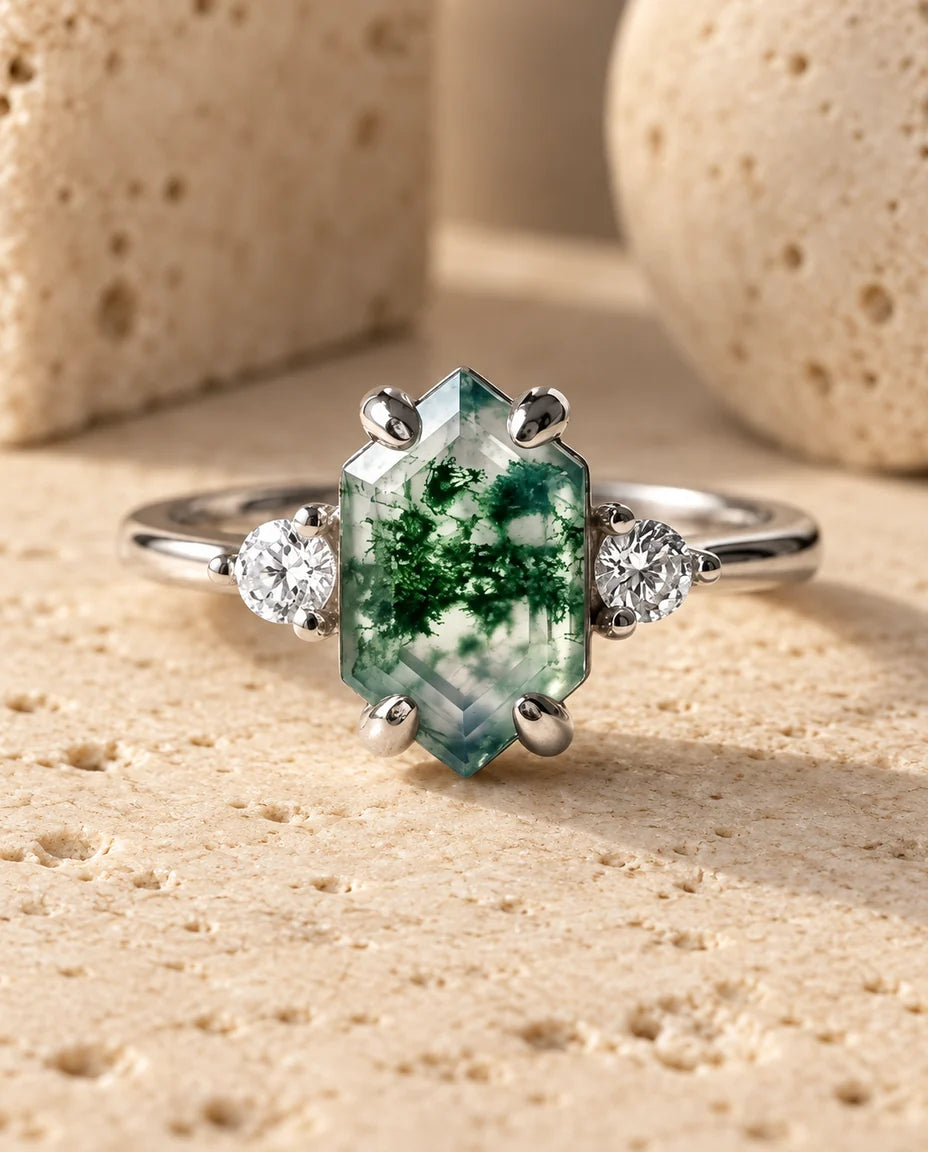 Moss Agate Ring - framifrån