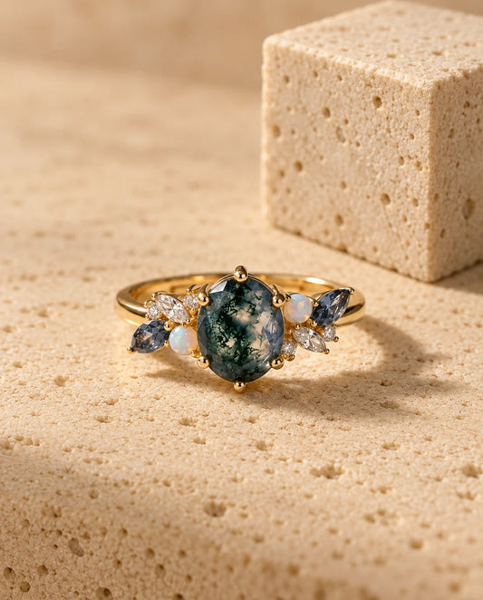 Moss Agate Ring - framifrån