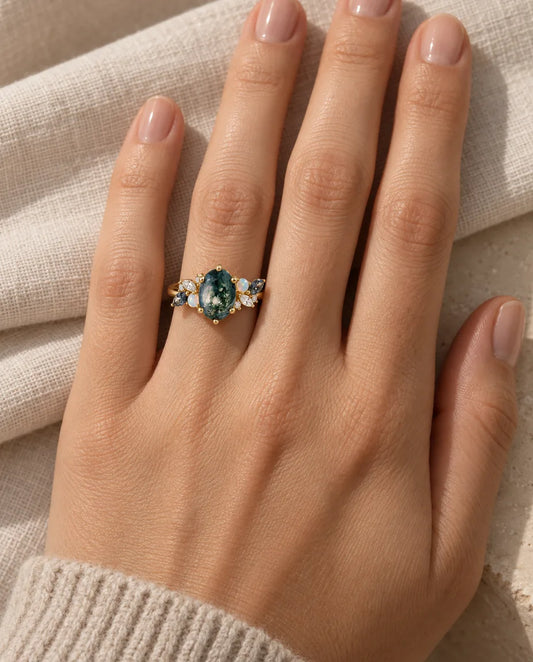 Moss Agate Ring - buren på handen