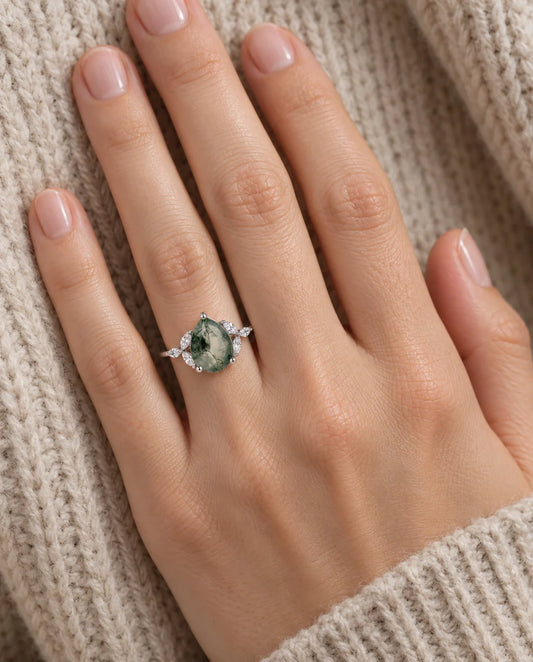 Moss Agate Ring - buren på handen