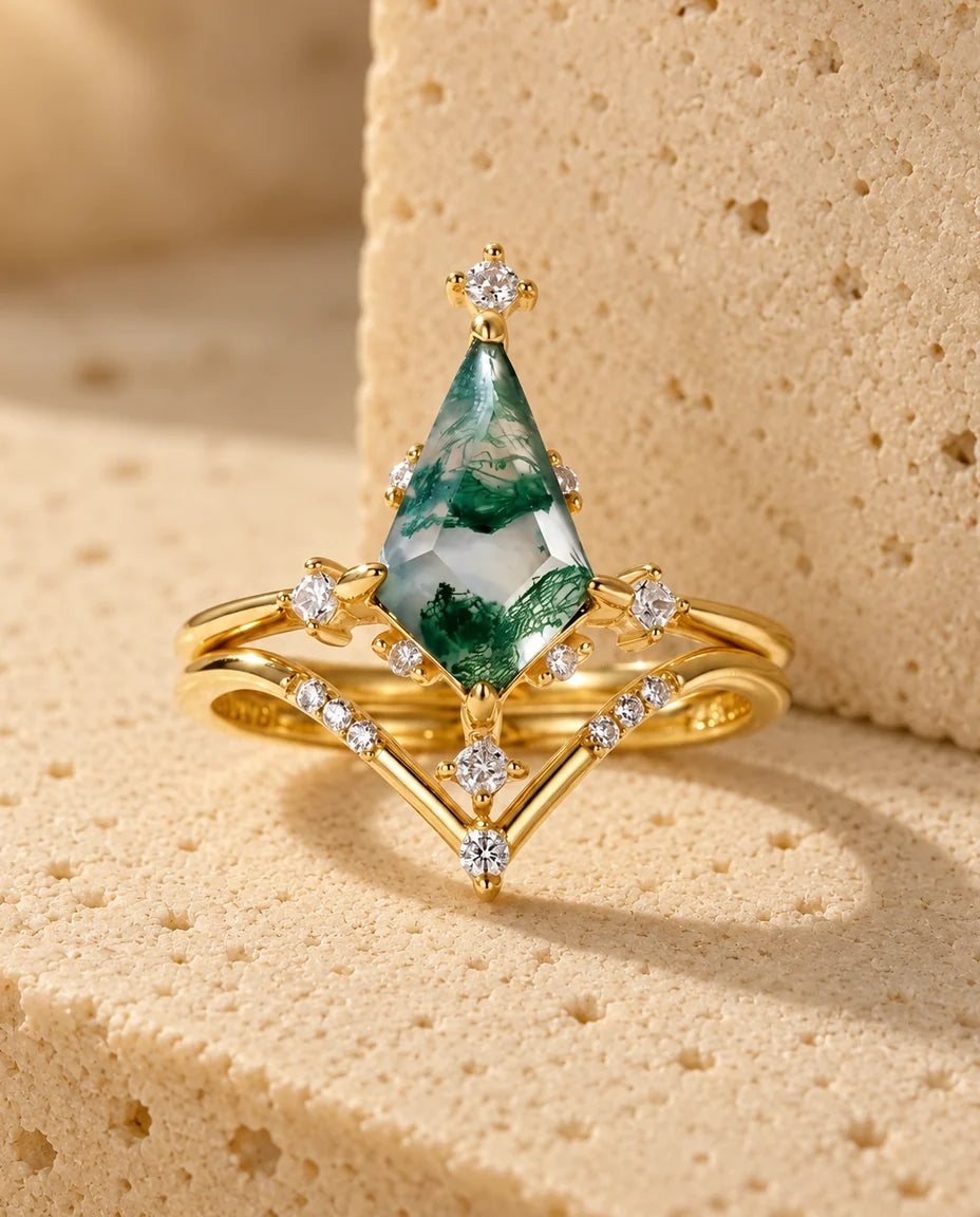 Moss Agate Ringset - hela setet