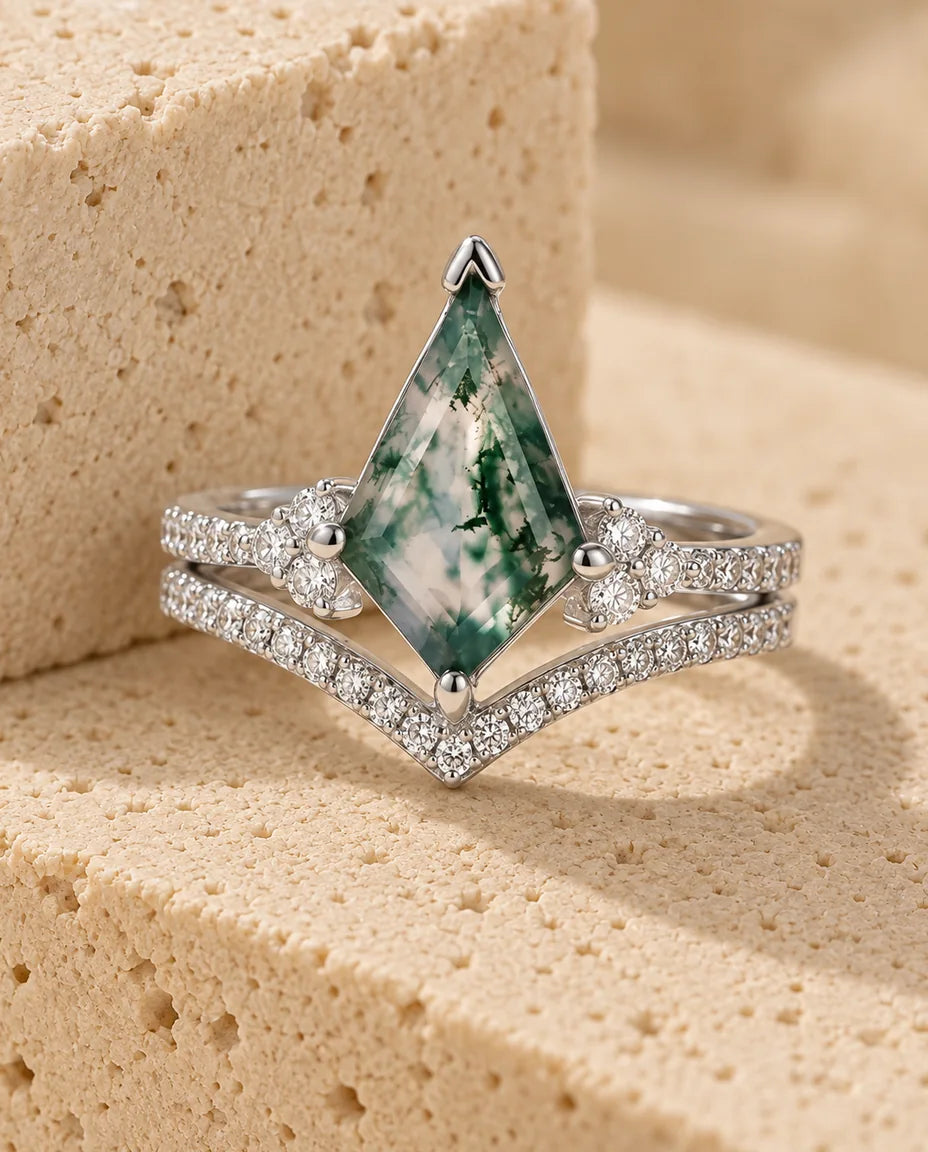 Moss Agate Ringset - hela setet