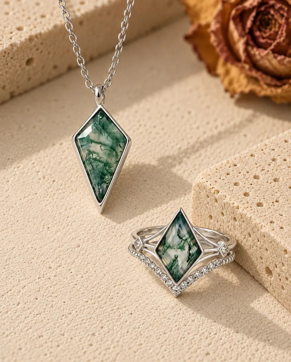Moss Agate Smyckesset - hela setet