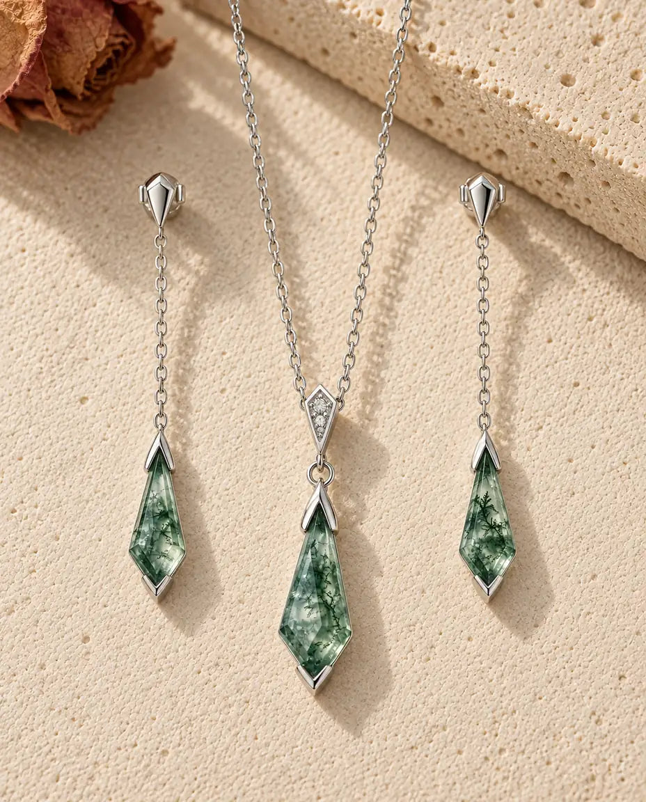 Moss Agate Smyckesset - hela setet